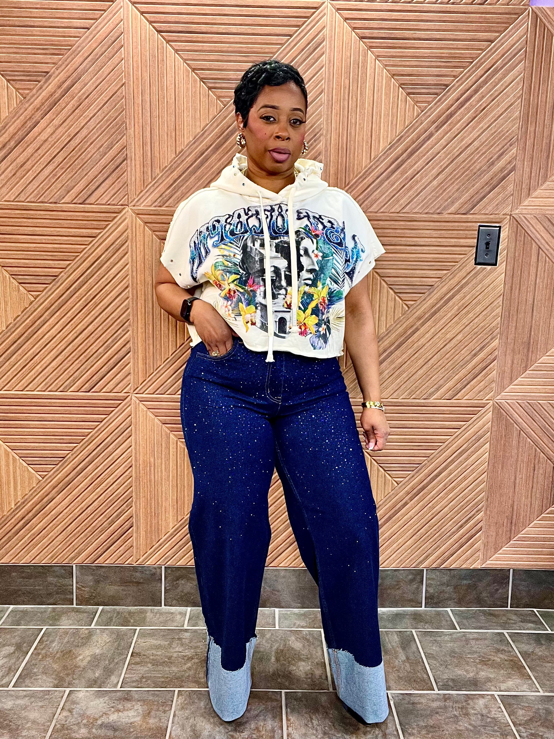 Midnight Drip Rhinestone Jeans (Indigo)