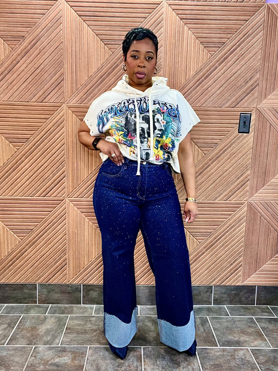 Midnight Drip Indigo-Rhinestone Jeans (Indigo)