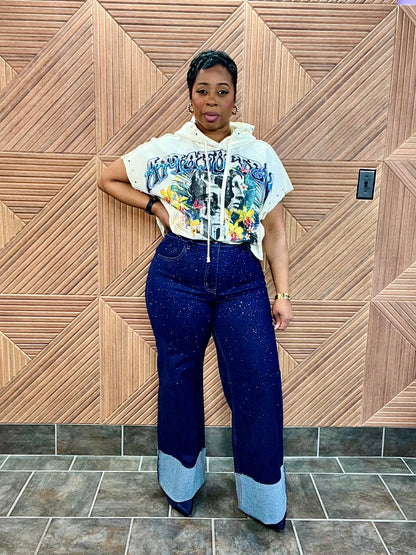 Midnight Drip Indigo-Rhinestone Jeans