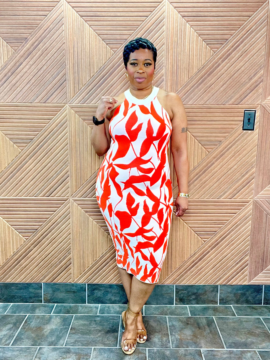 The Abstract Midi (Orange) Stretchy