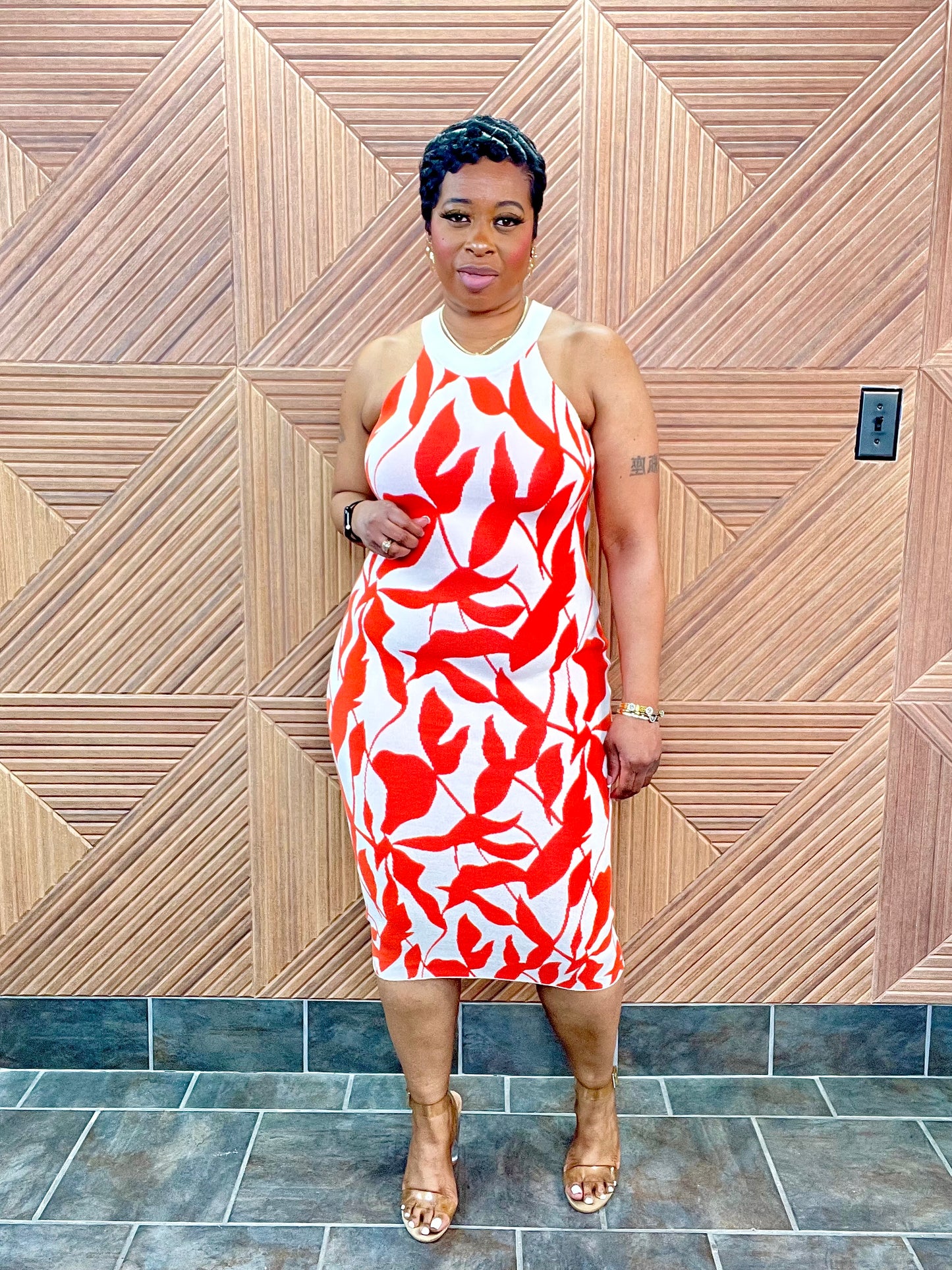 Abstract Midi (Orange) Stretchy