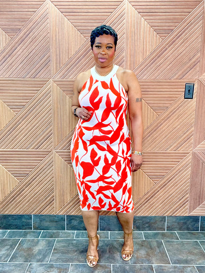 Abstract Midi (Orange) Stretchy