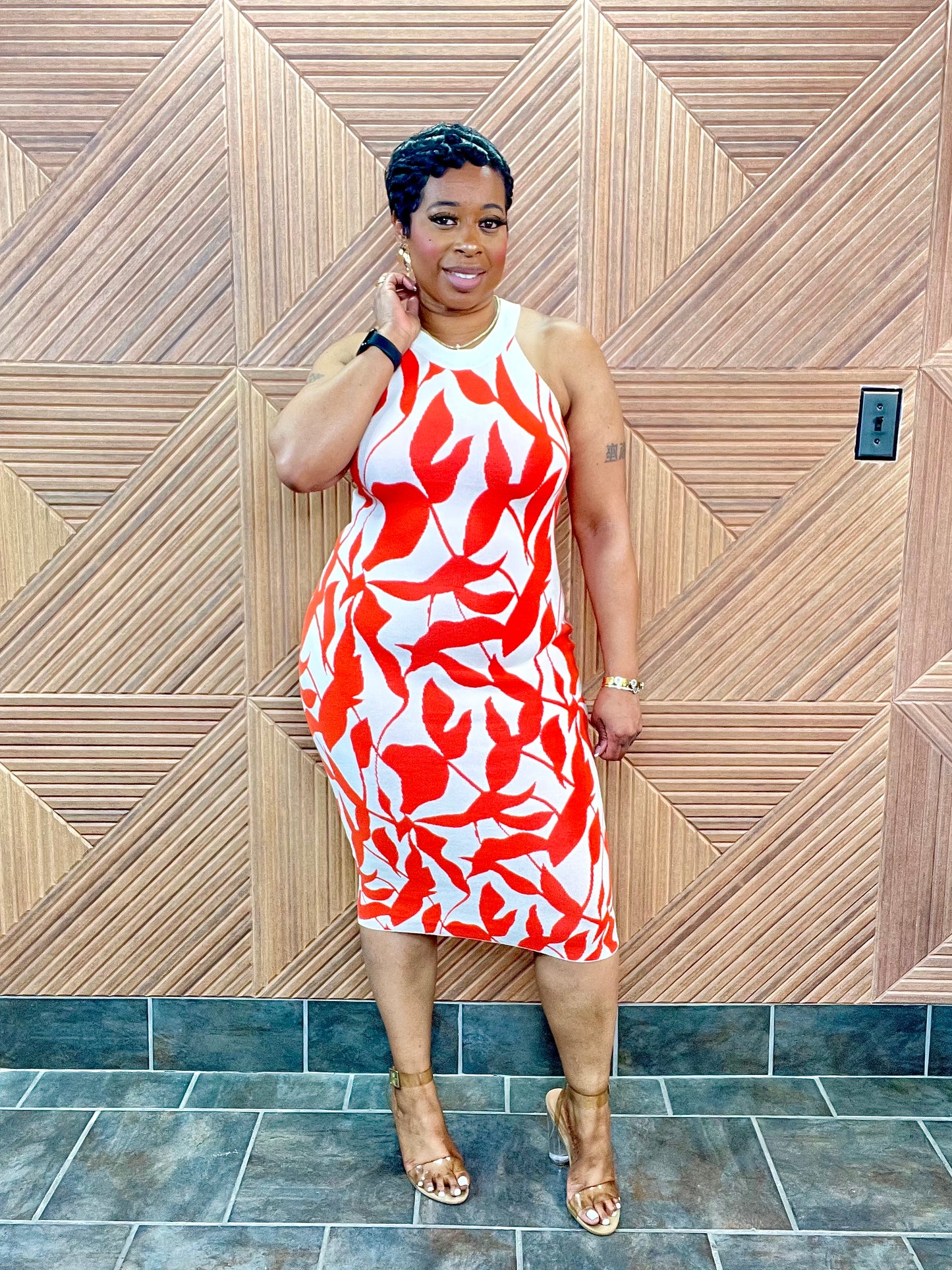 Abstract Midi (Orange) Stretchy