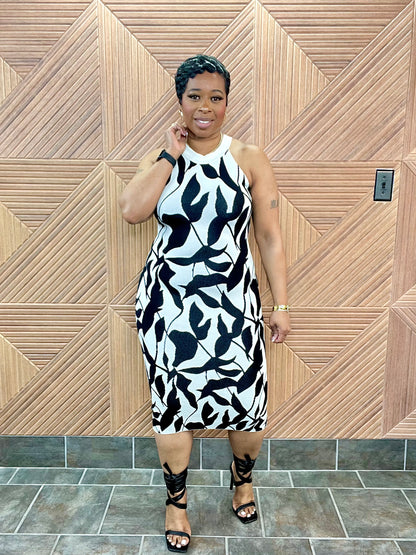 Abstract Midi (Black) Stretchy