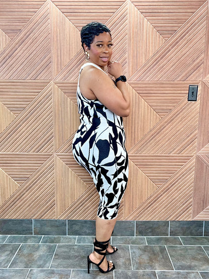 Abstract Midi (Black) Stretchy