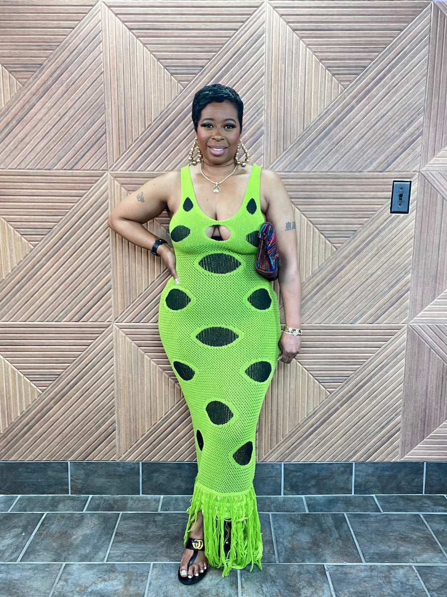 Neon Safari Fringe Dress - Stretchy