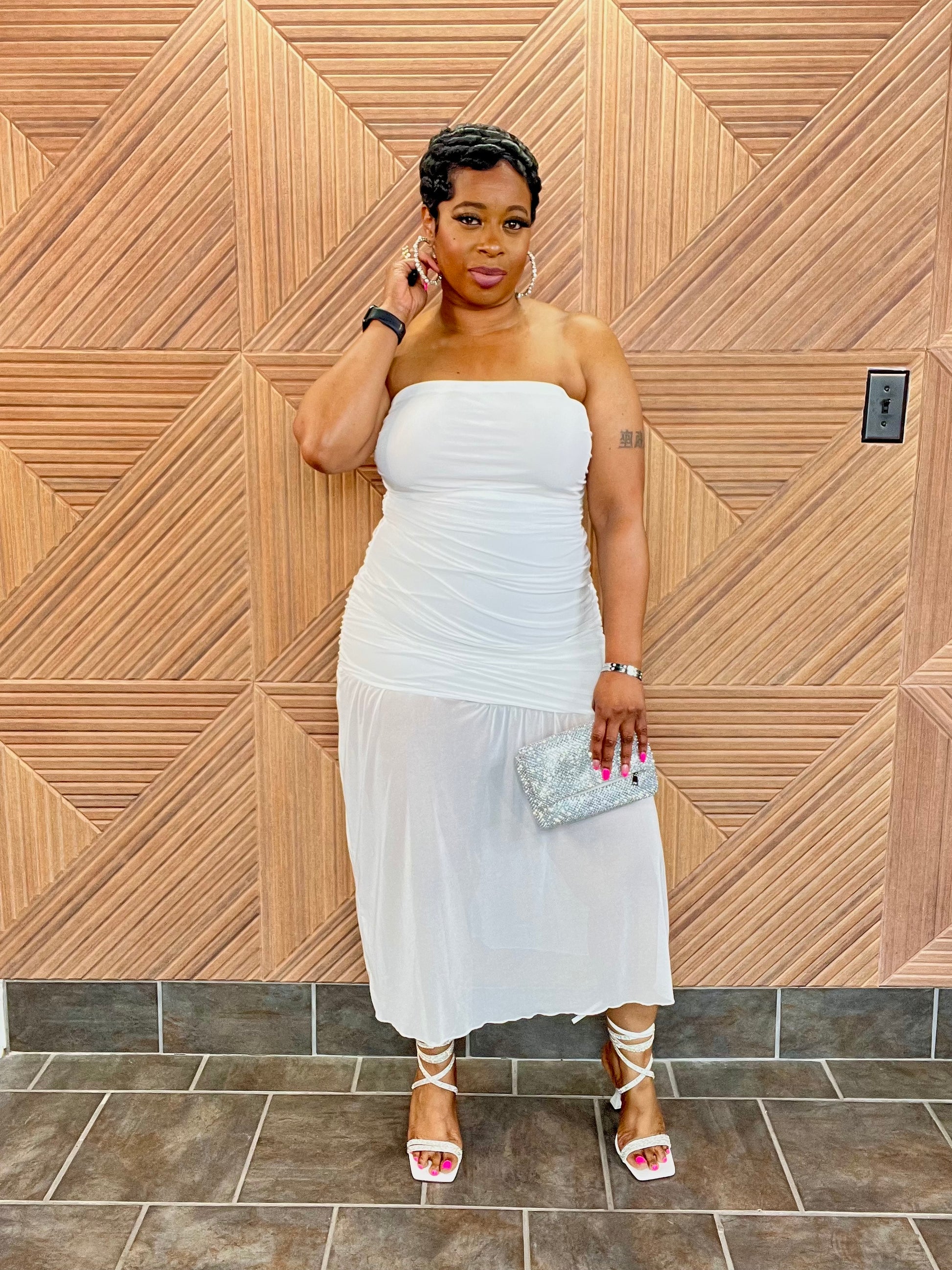 white sheer midi dress Her Empire Bella White Sheer Dress NWT - M