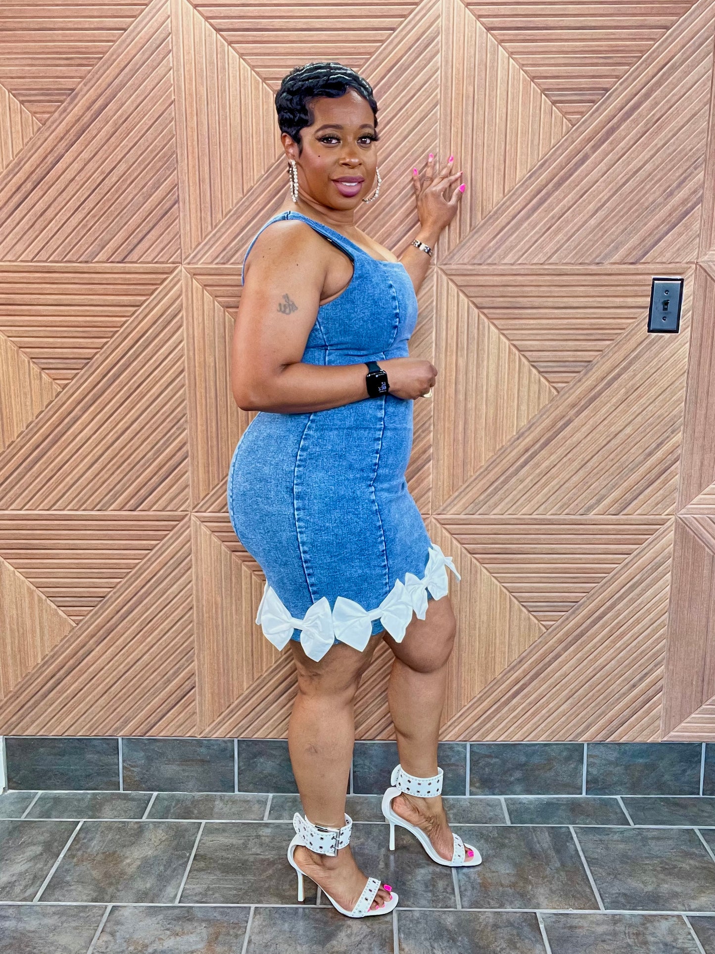 Ribbon in the Sky Luxe Denim Dress