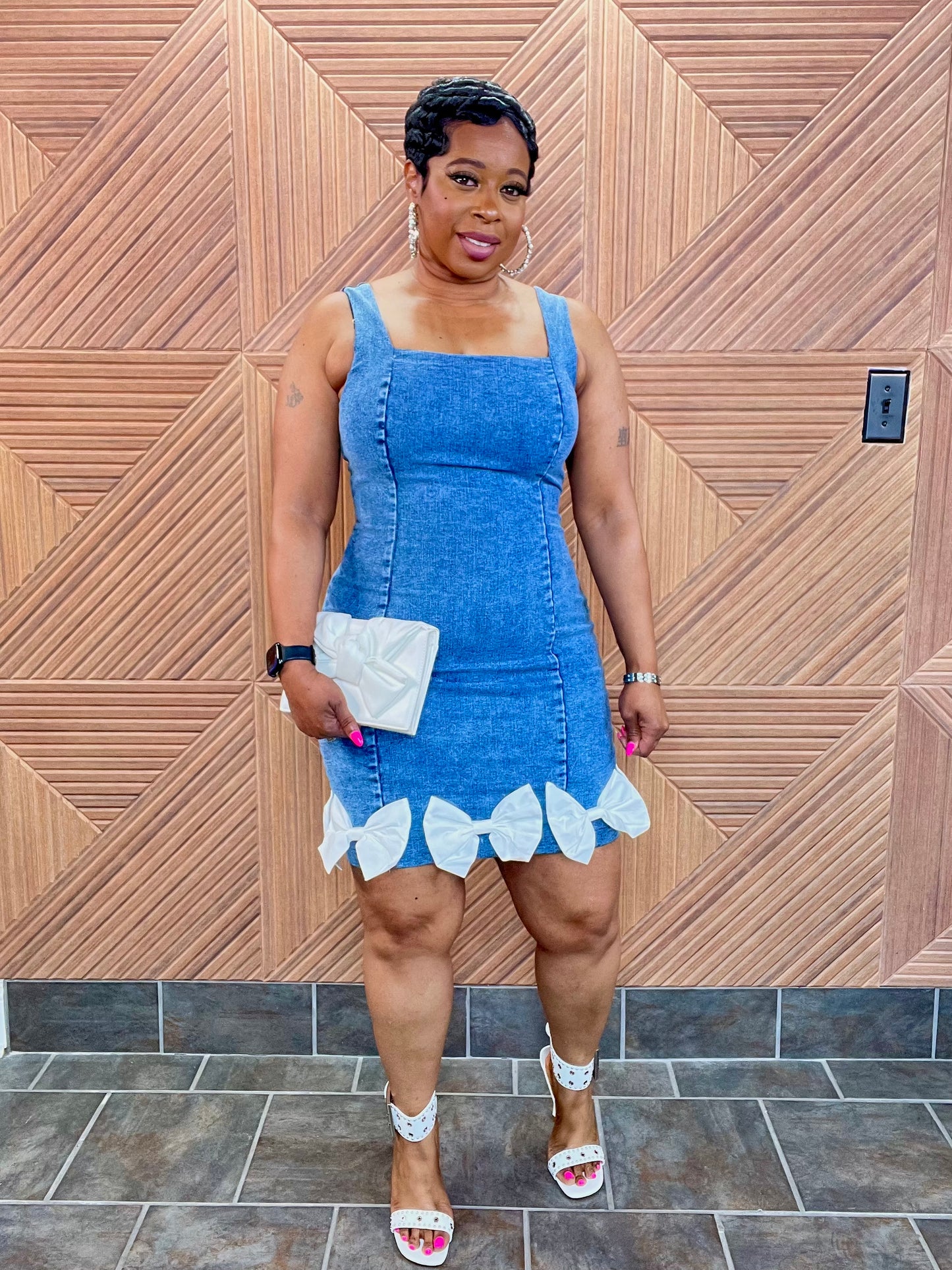Ribbon in the Sky Luxe Denim Dress