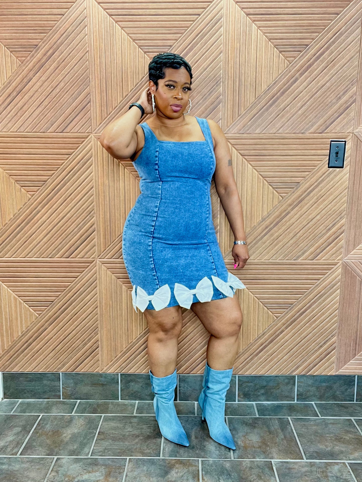 Ribbon in the Sky Luxe Denim Dress