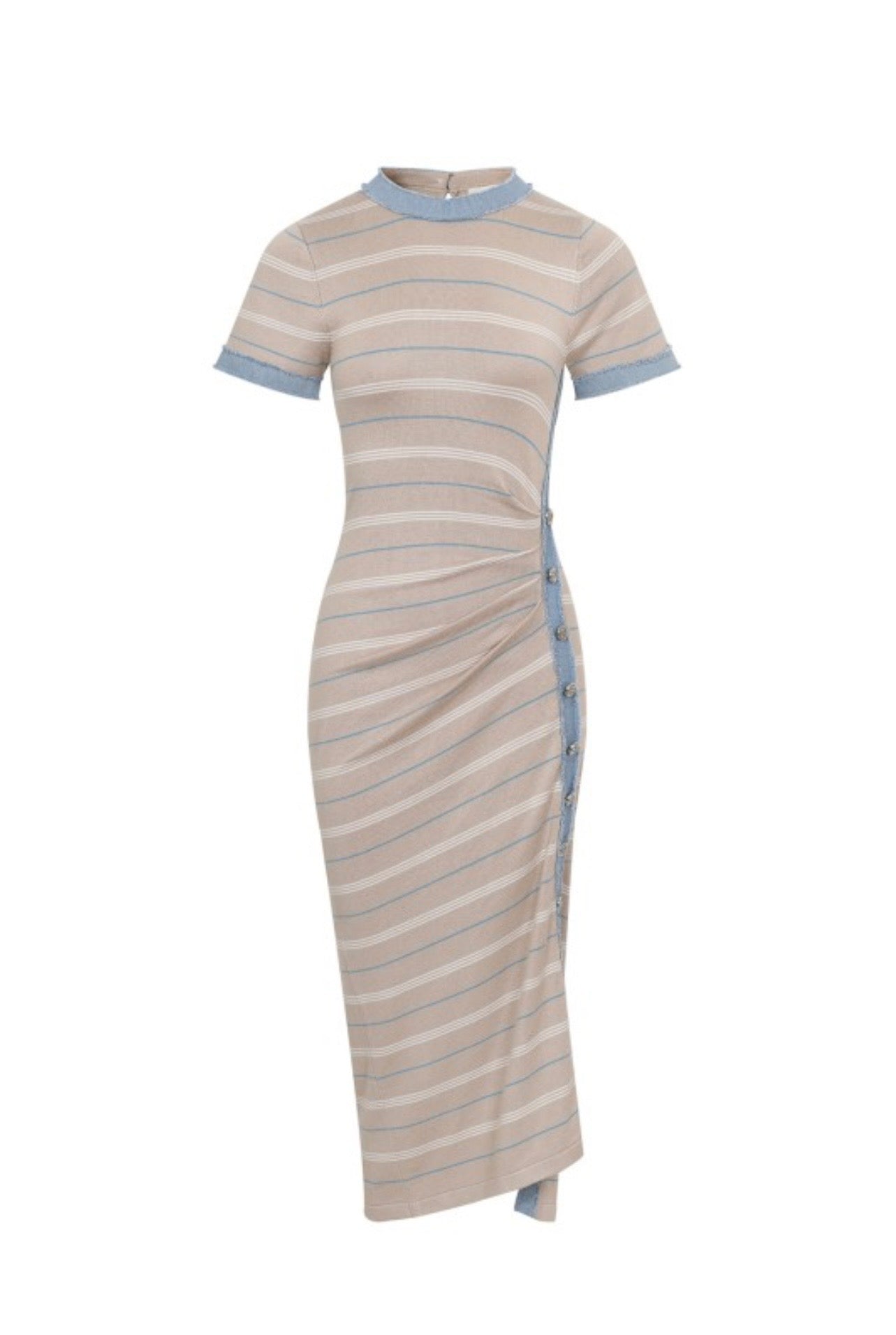 Effortless Edge Midi Dress (Beige/Denim/White)