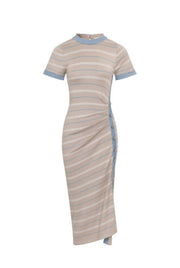 Effortless Edge Midi Dress (Beige/Denim/White)