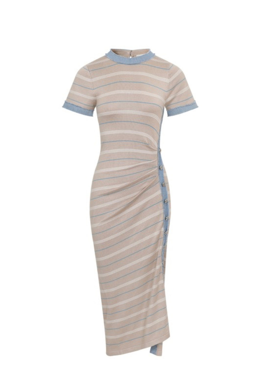 Effortless Edge Midi Dress (Beige/Denim/White)