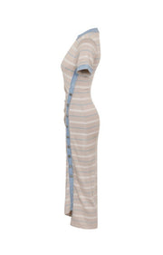 Effortless Edge Midi Dress (Beige/Denim/White)