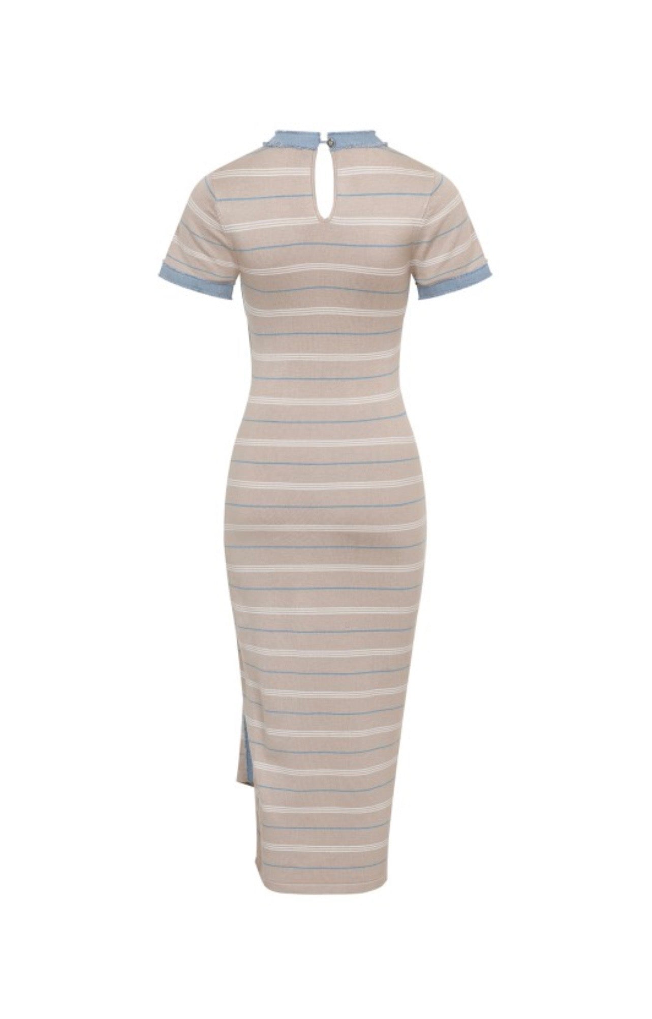 Effortless Edge Midi Dress (Beige/Denim/White)