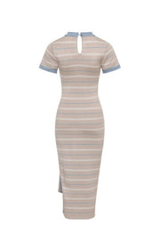 Effortless Edge Midi Dress (Beige/Denim/White)