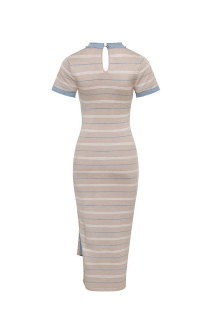 Effortless Edge Midi Dress (Beige/Denim/White)