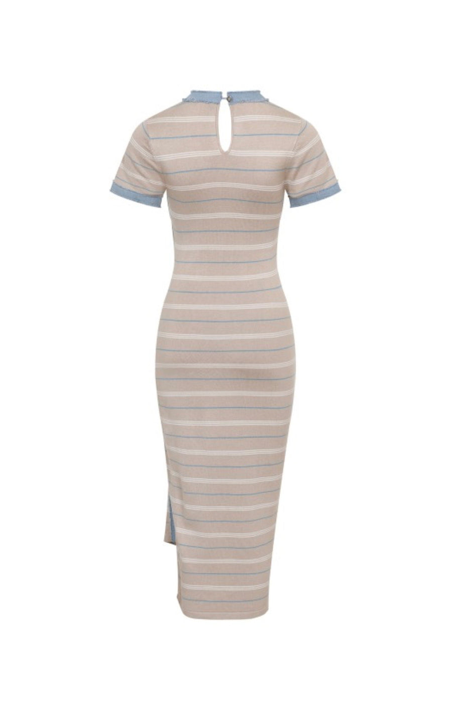 Effortless Edge Midi Dress (Beige/Denim/White)