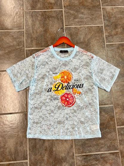 The Delicious Lace Graphic Top (Lt. Blue)