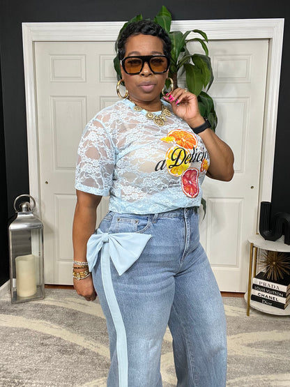 The Delicious Lace Graphic Top (Lt. Blue)