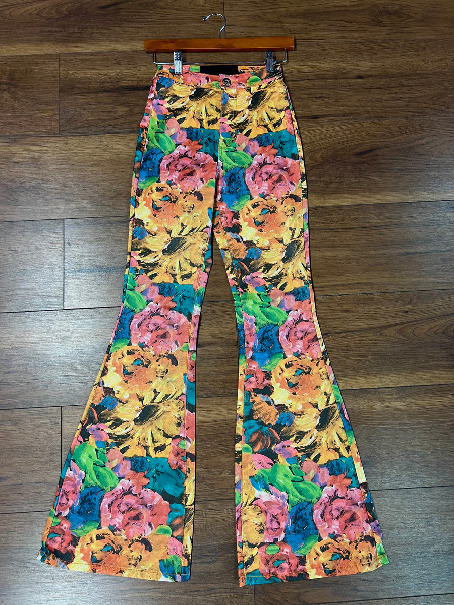 The Magnolia High Rise Floral Faux Leather Flare Pants - Multicolor (Stretch)