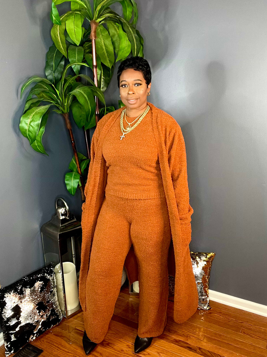 The Soft Girl Era 3pc Fuzzy Cozy Set (Rust)