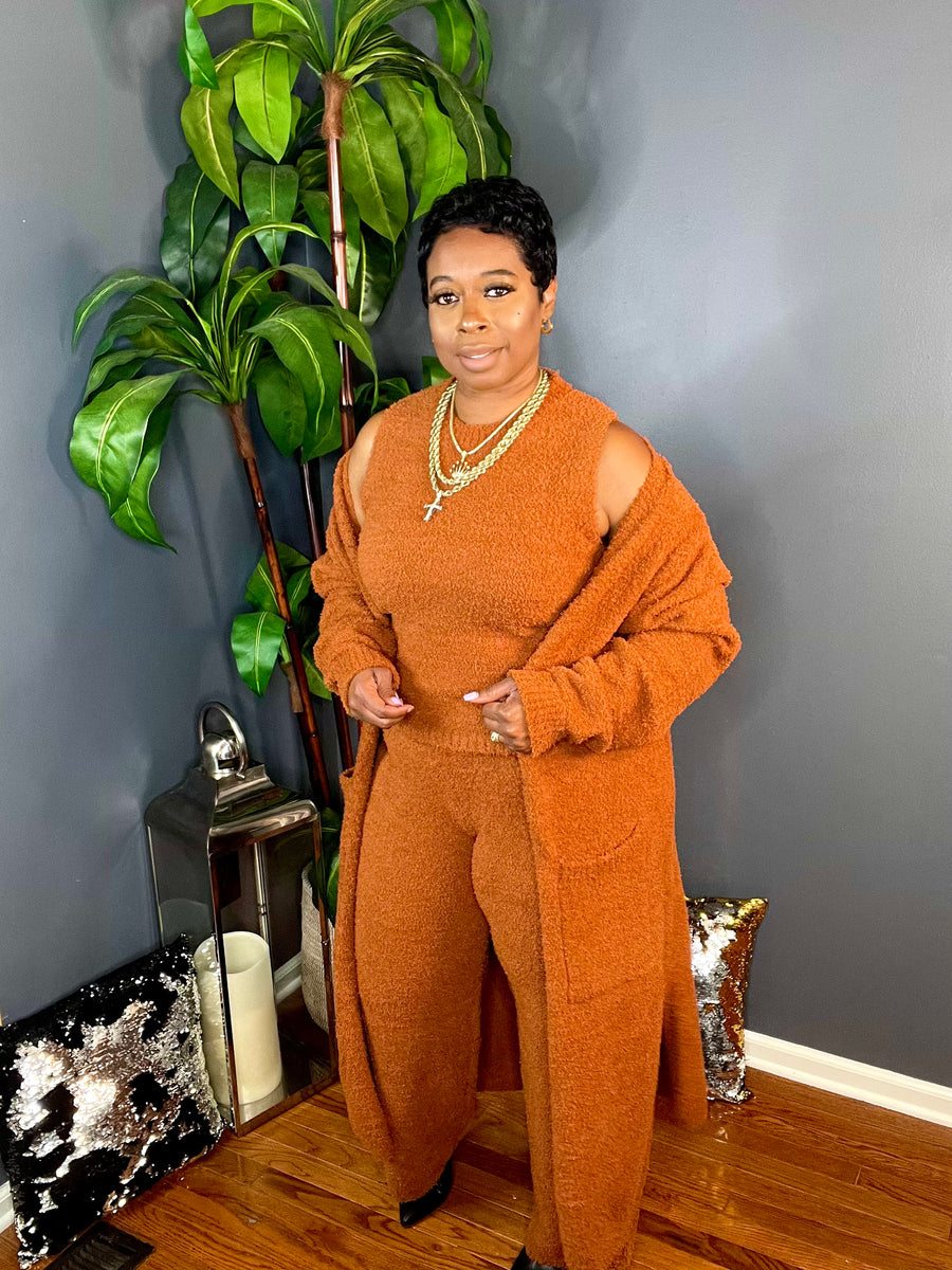 The Soft Girl Era 3pc Fuzzy Cozy Set (Rust)