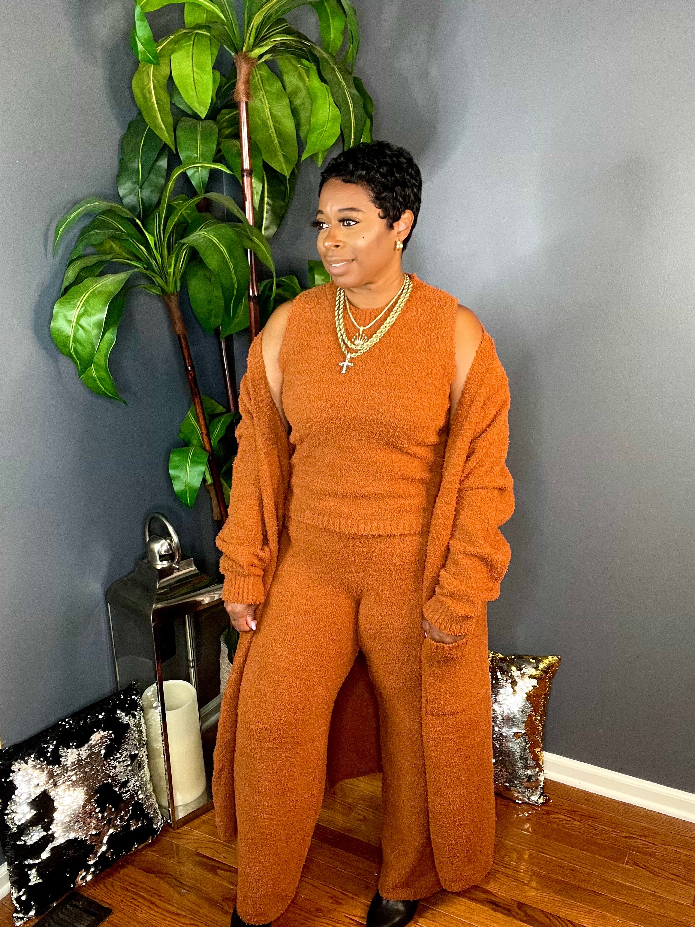 The Soft Girl Era 3pc Fuzzy Cozy Set (Rust)