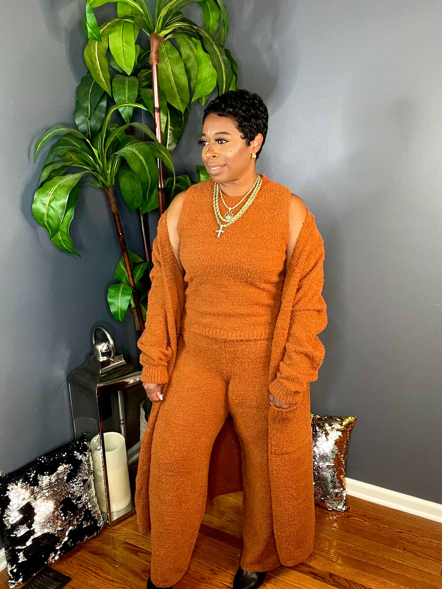 The Soft Girl Era 3pc Fuzzy Cozy Set (Rust)