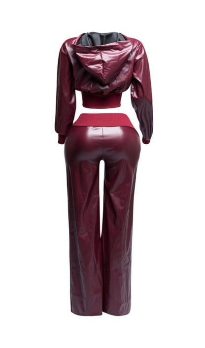 The Bakari Leather Hoodie Set (Burgundy)