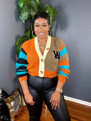 The Whitley Varsity Cardigan Sweater (Brown/Multi)