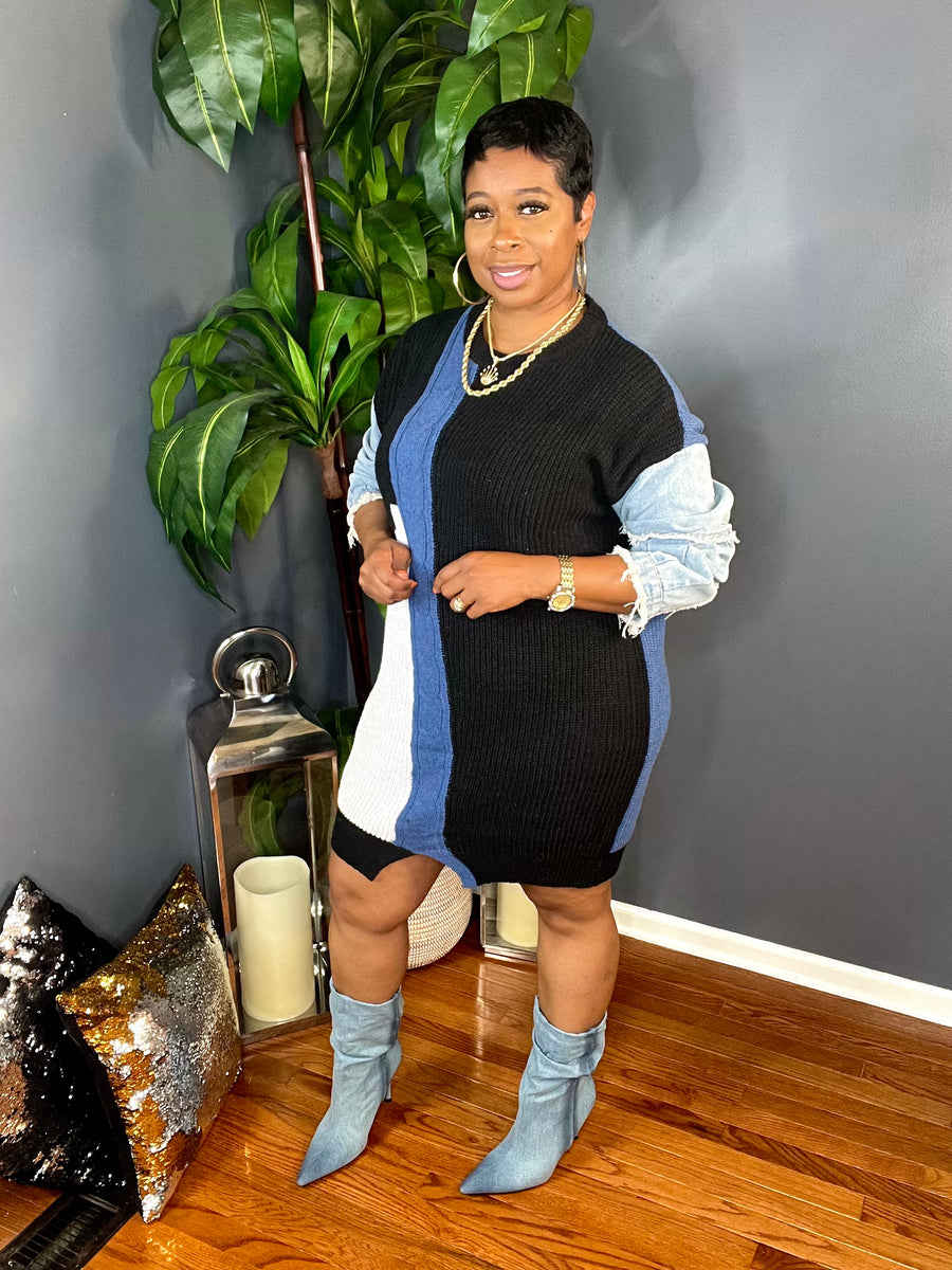 The Dena Denim Sweater Dress