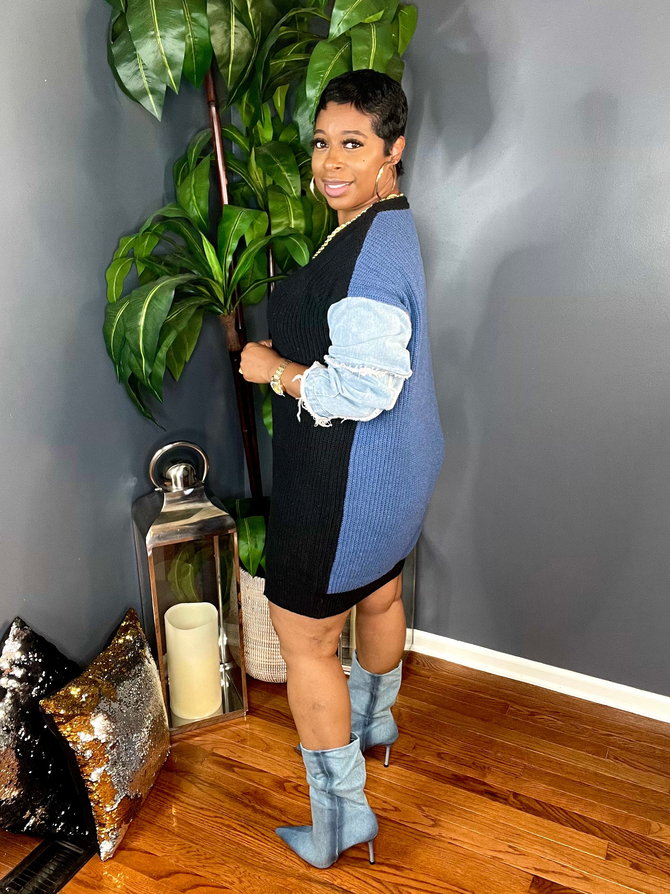 The Dena Denim Sweater Dress