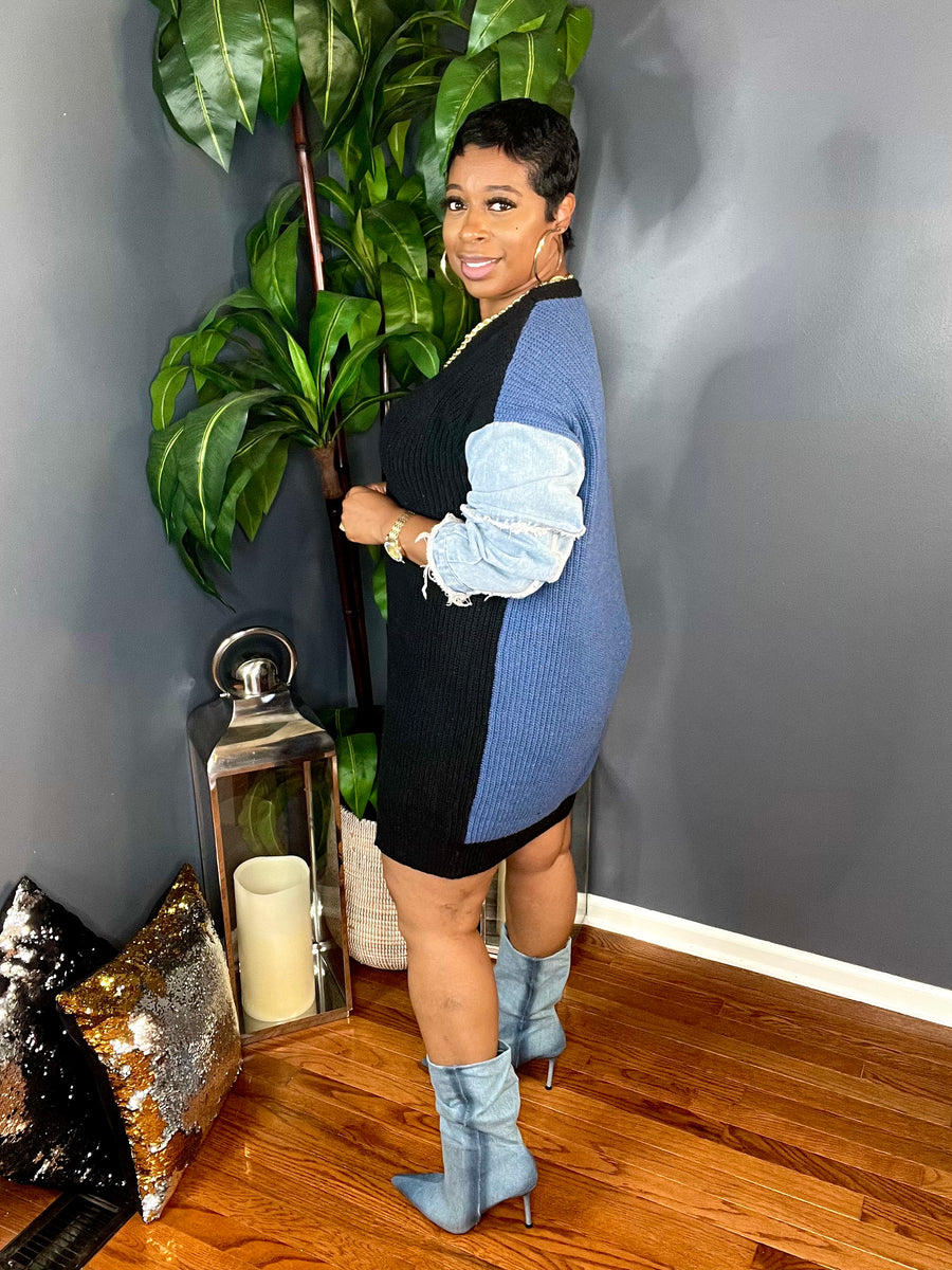 The Dena Denim Sweater Dress