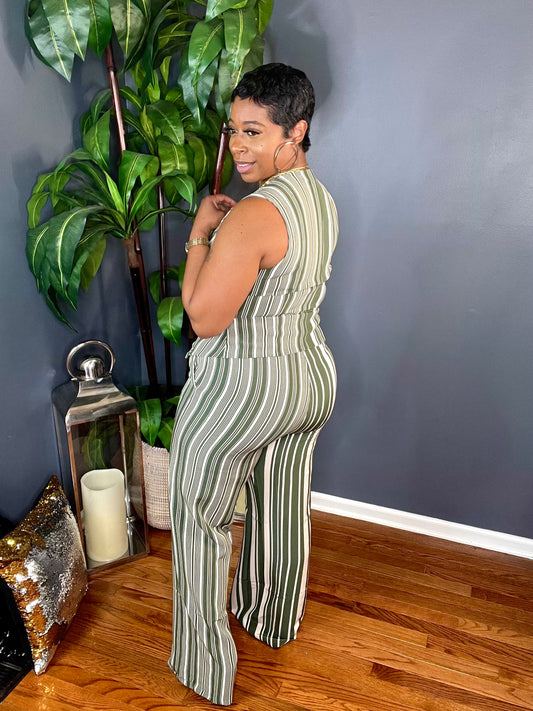The Catalina Blazer Vest Striped Pant Set (Olive)