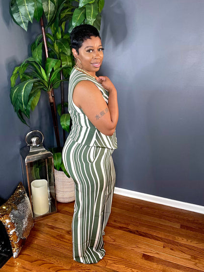 The Catalina Blazer Vest Striped Pant Set (Olive)