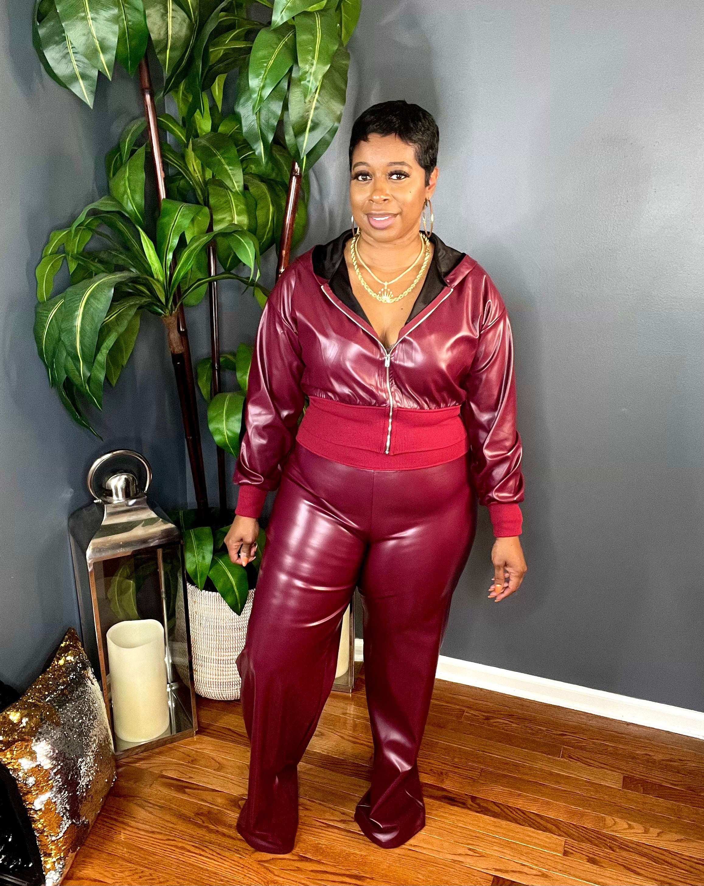 The Bakari Leather Hoodie Pant Set (Burgundy)