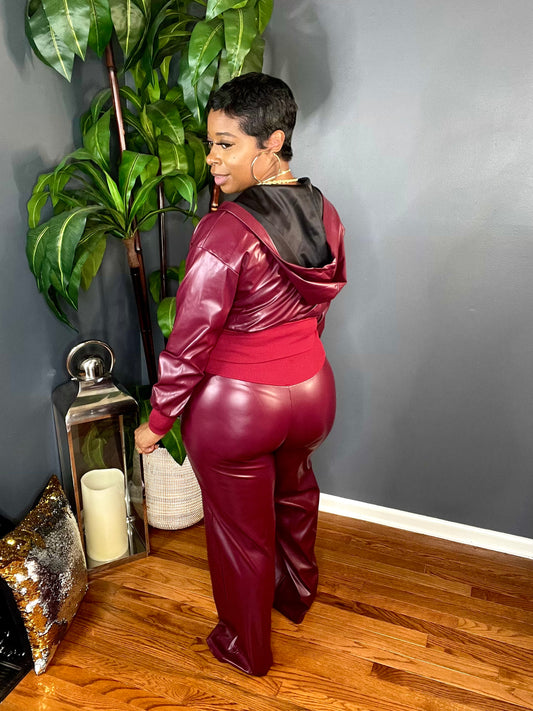 The Bakari Leather Hoodie Set (Burgundy)