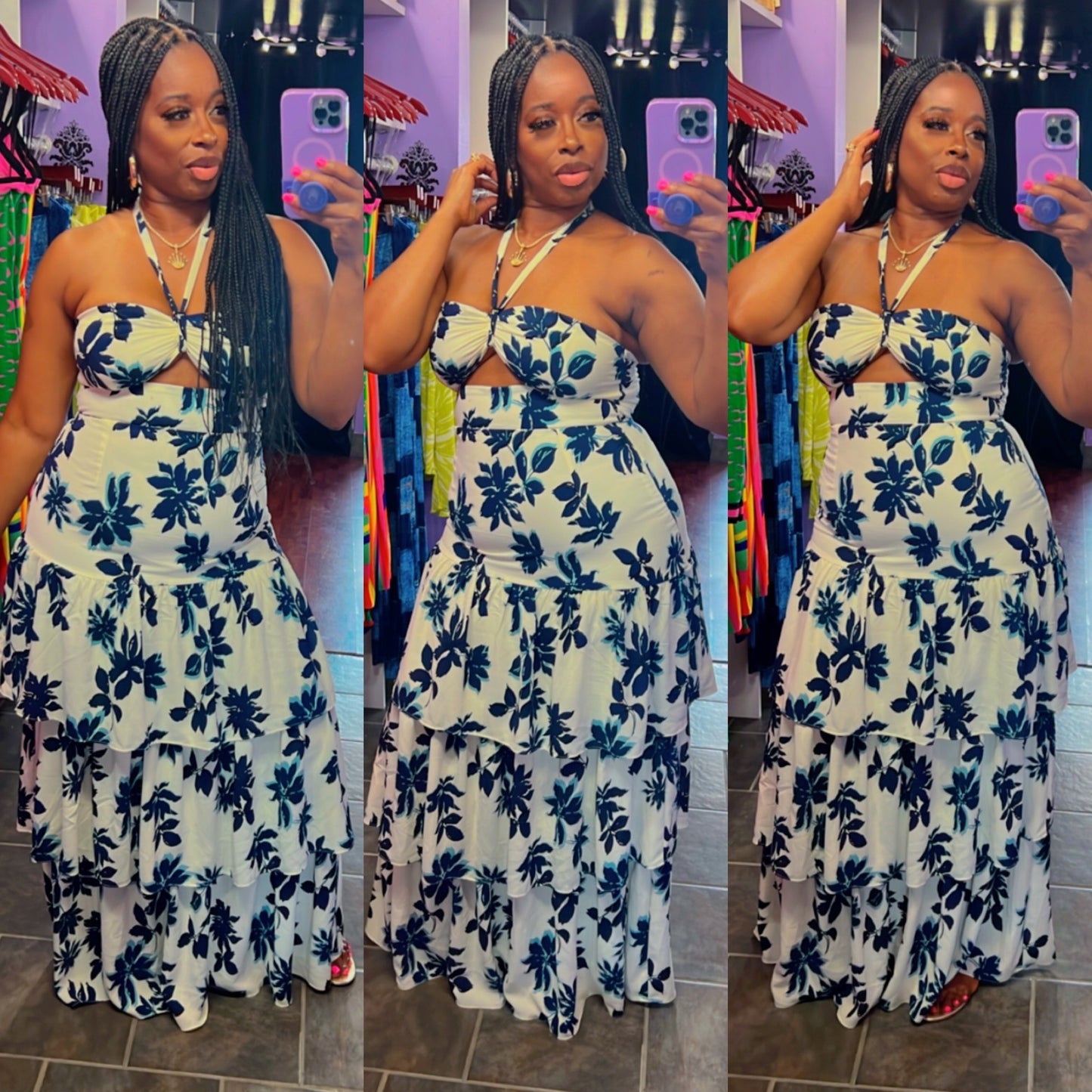 KIMBER Maxi Dress (White/Navy)