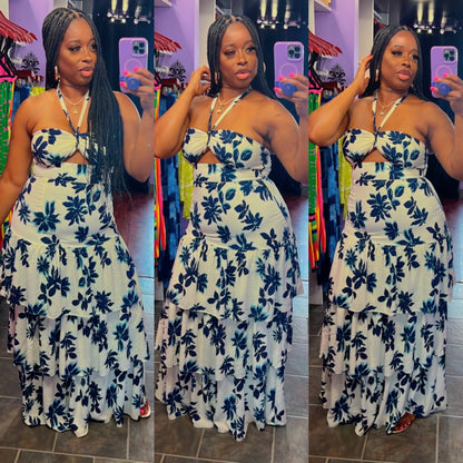 KIMBER Maxi Dress (White/Navy)