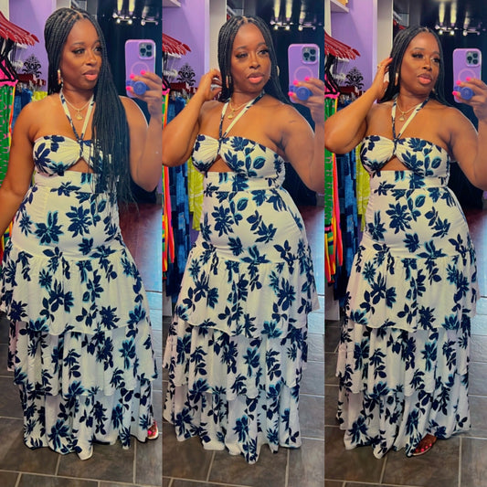 KIMBER Maxi Dress (White/Navy)