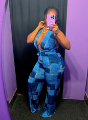 The KADEESHA Halter Jumpsuit (Denim Print)