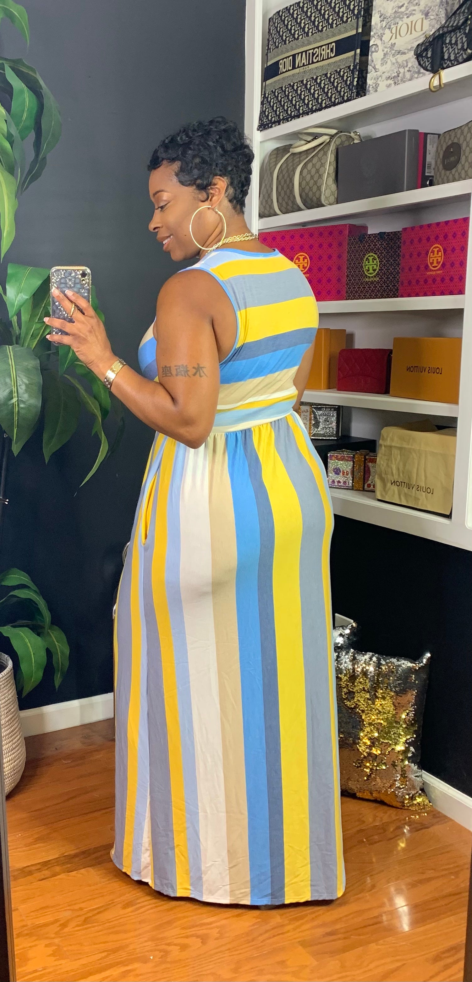 Blue stripe 2024 maxi dress