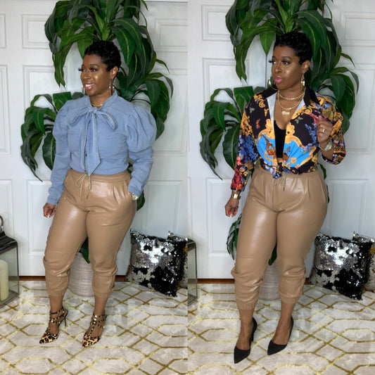 DELLA Leather Jogger (Taupe)