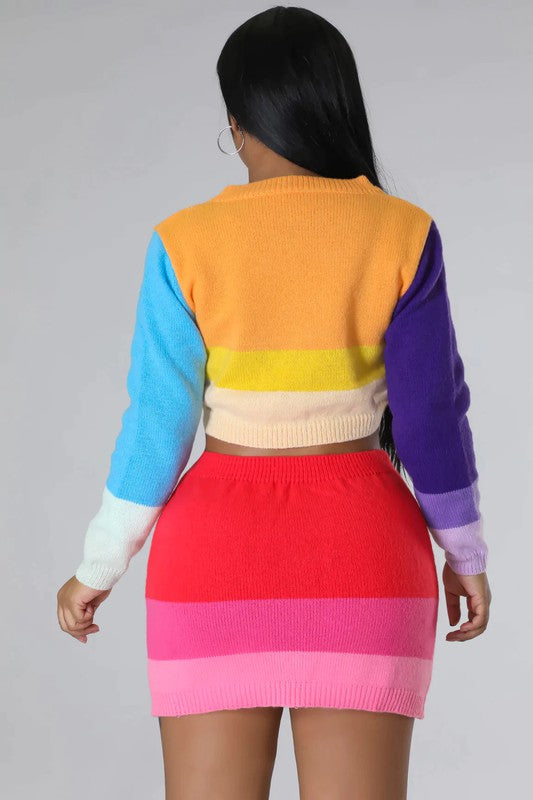 The SOLAE Sweater Cardigan Skirt Set (Multi)