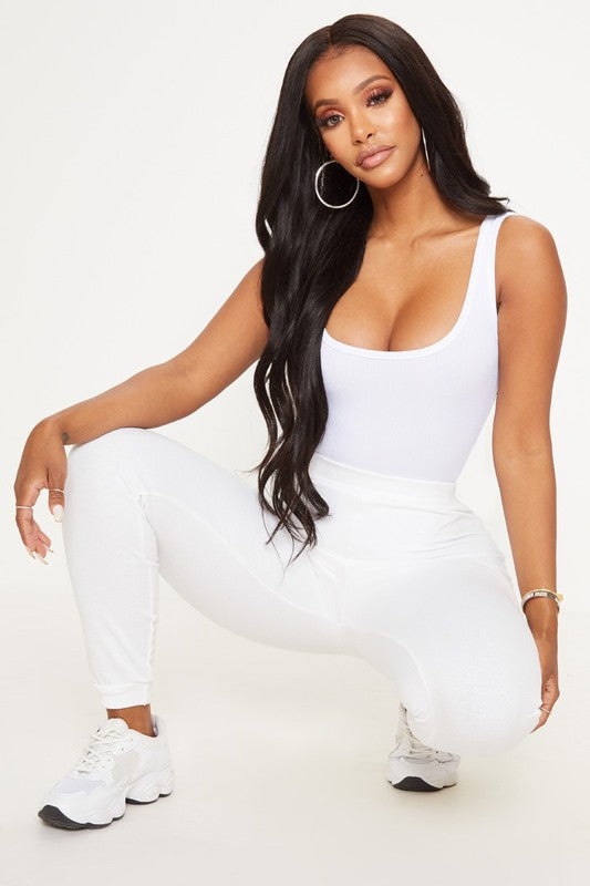 The NAE Ribbed Bodysuit Top (White)