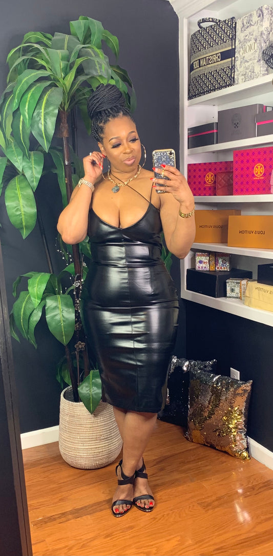 TATYANA Leather MIDI Dress (Black) Sizes Small and Medium left