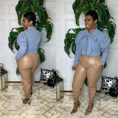 DELLA Leather Jogger (Taupe)