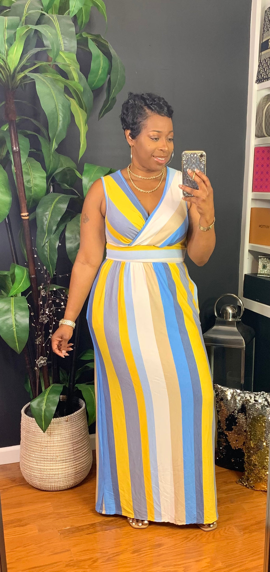 MARIAH Stripe Maxi Dress (Blue/Yellow/Multi)