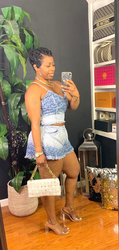 PRINCIA Ombré Denim Shorts Set